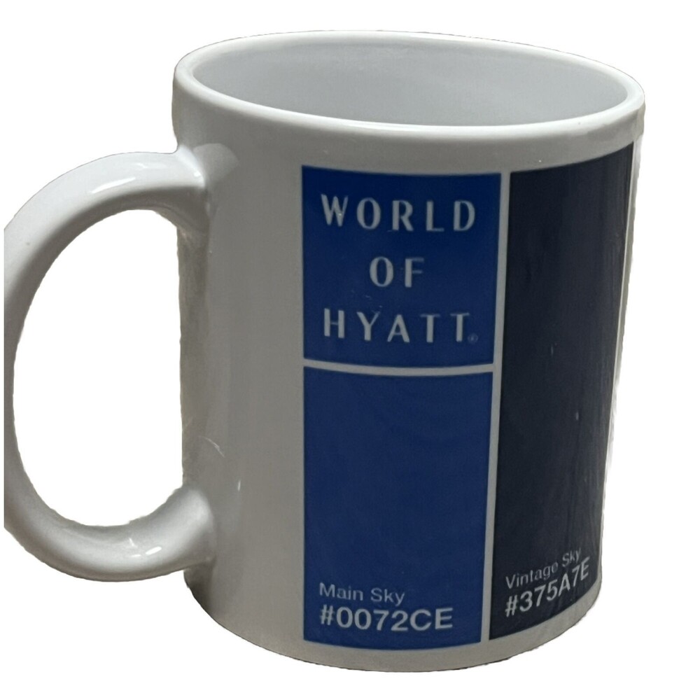 Hyatt Hotel‎ Coffee Mug White Ceramic Cup NWT Blue Color Hex Codes Employee Gift